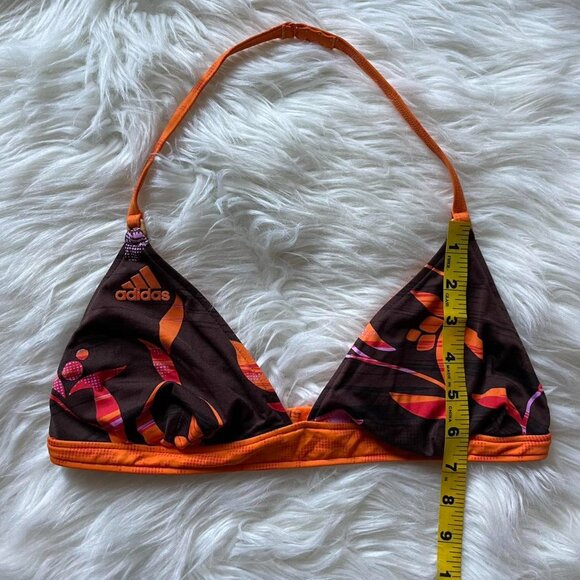 Y2K Adidas Brown and Orange Floral Halter Strappy Bikini Top - Picture 6 of 7